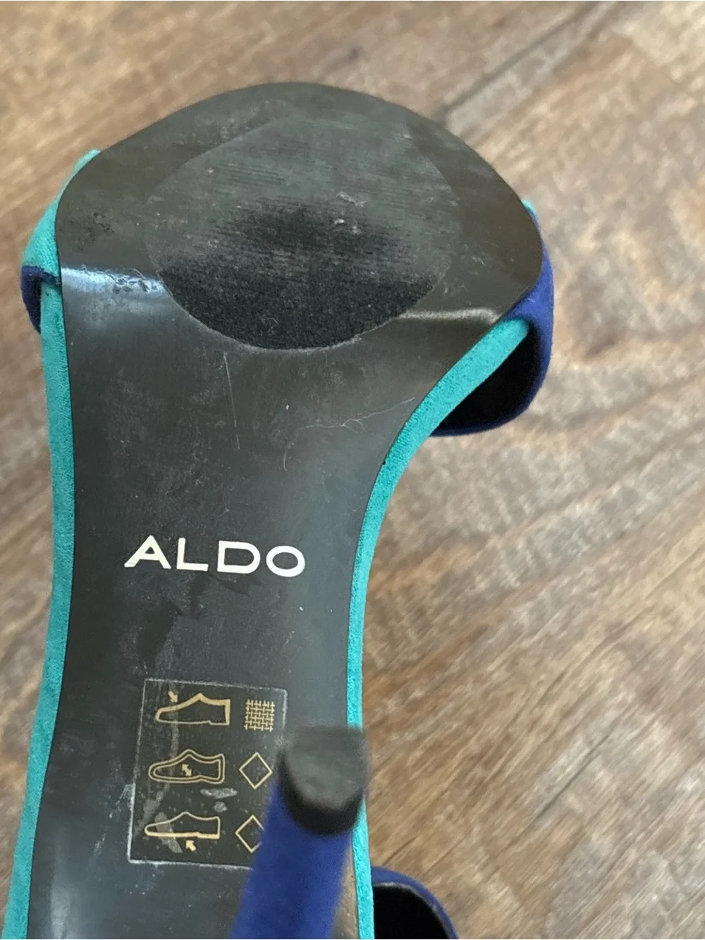 ALDO Two-Tone Blue and Teal Suede Ankle Strap Heels